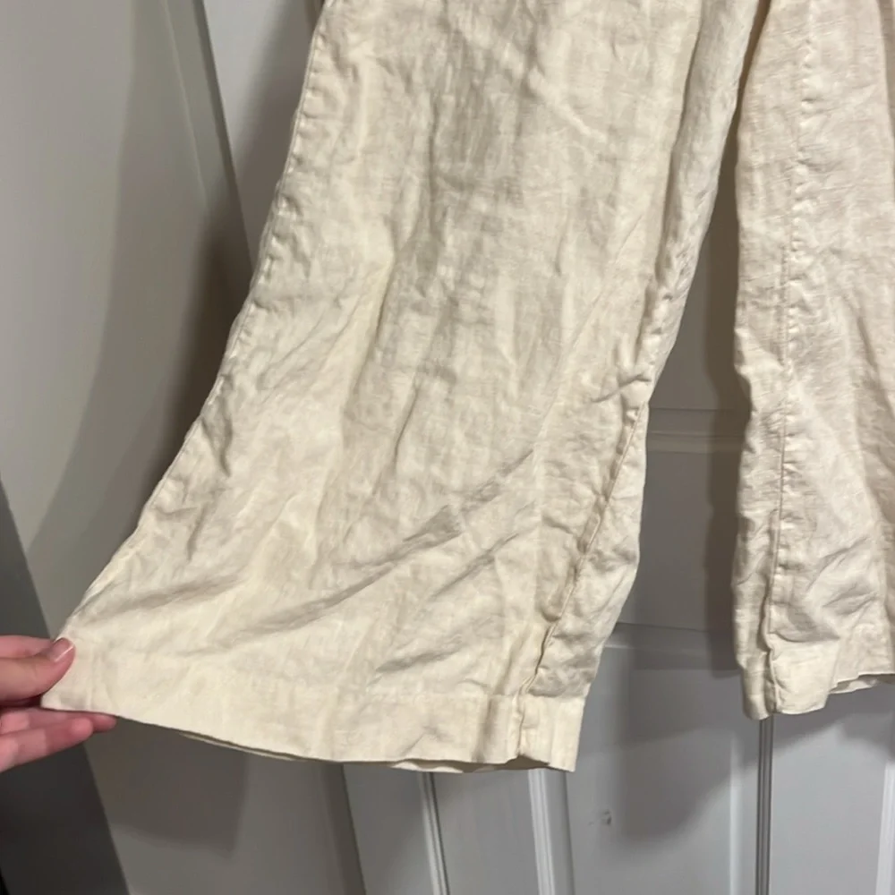 L’AGENCE Henderson High Rise Crop Wide Leg 100% Linen Pants in Oat Color Size 30 - Picture 4 of 11